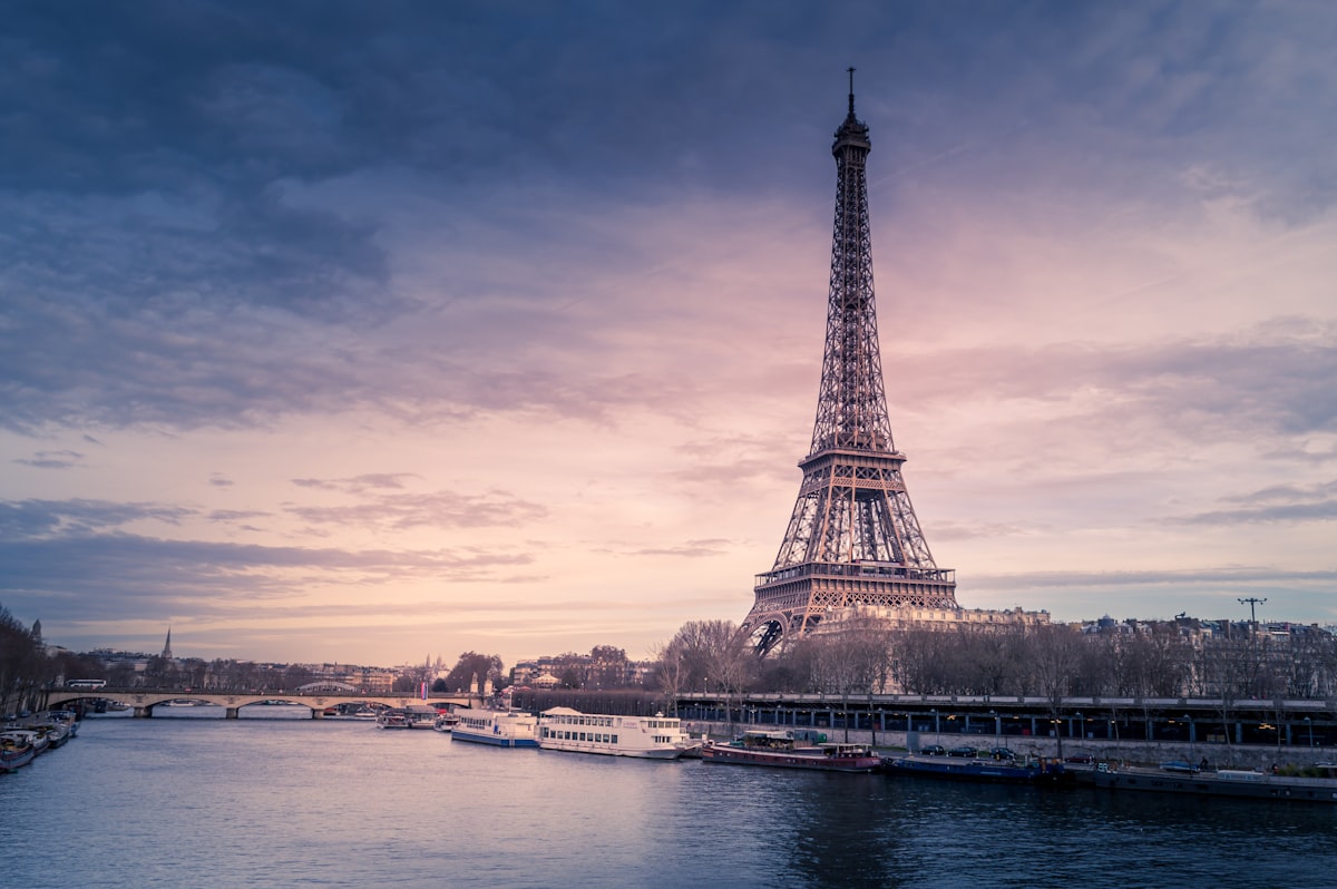 View of the Eiffel Tower from a Parisian street